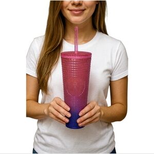 Starbucks Rare 24oz Ombre Studded Tumbler – Pink & Blue Gradient Cold Cup NWT